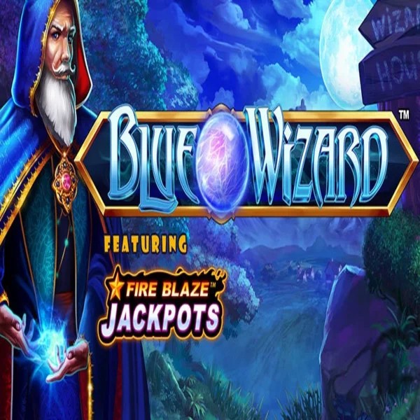 Blue Wizard Fire Blaze Jackpots logo by Rarestone Gaming at NV Casino